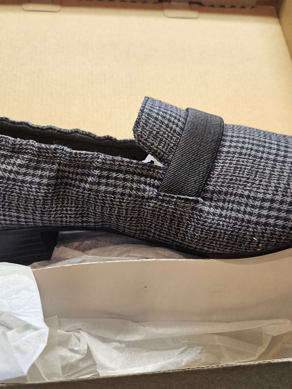 Clarks Black and Gray Houndstooth Slip-On Loafer